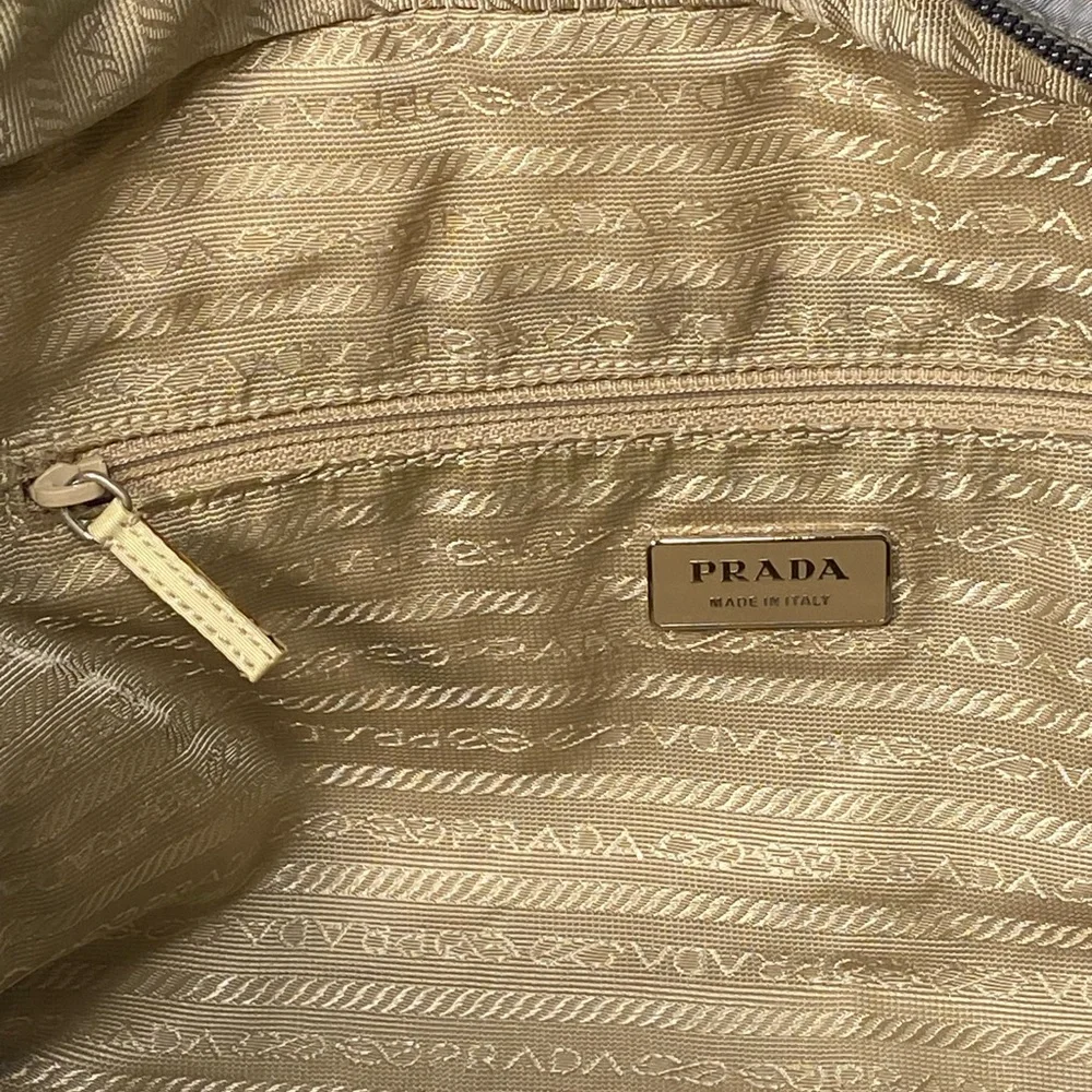 Prada Gray Nylon Satchel with Tan Leather Handles